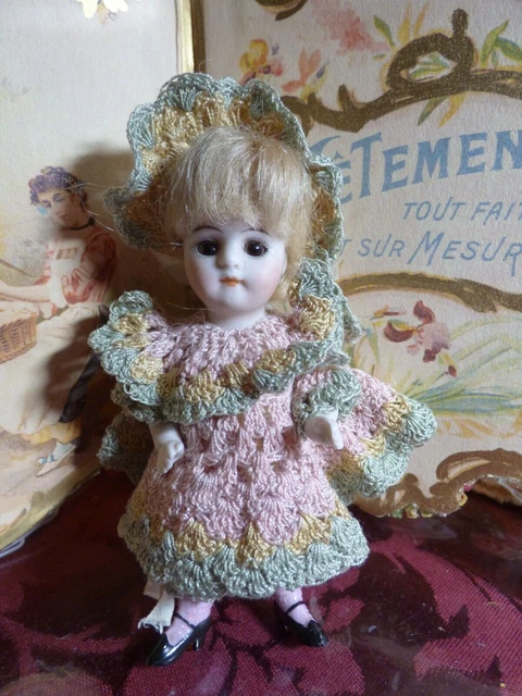 ANTIQUE ALL BISQUE Doll Kestner Glass Eyes Rare Pink Socks  #30 4 3/4" SUPERB!