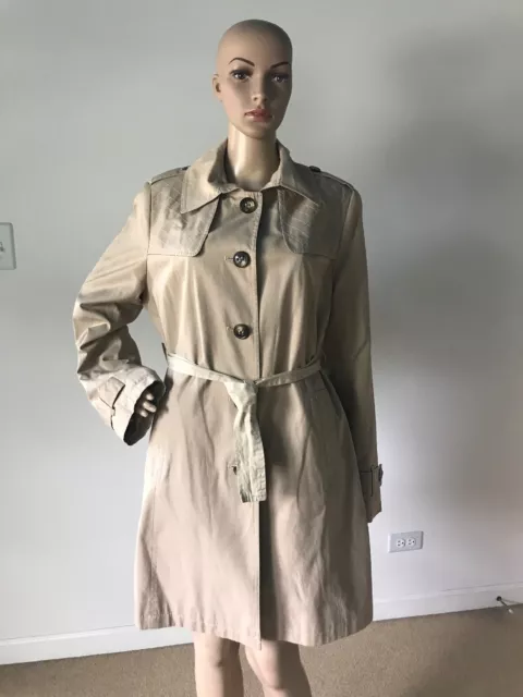 DKNY Beige Sand Cotton Blend Trench Coat Long Jacket Buttoned Belted Washable XL