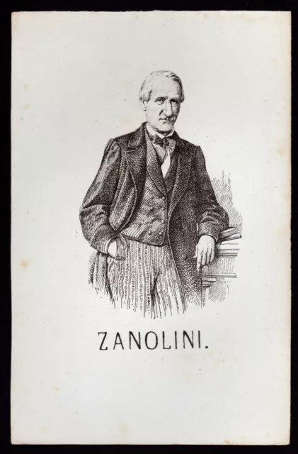 Antonio Zanolini Incisione Xilografia '800 Uomo Politico Deputato Regno Italia