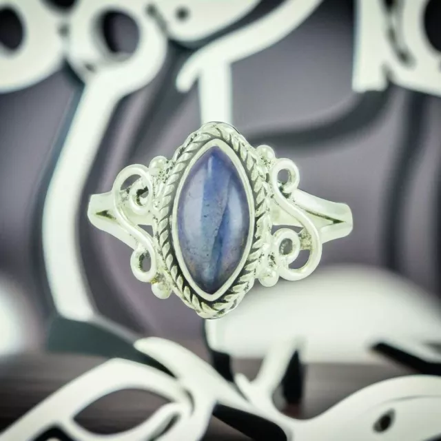 Handcrafted 925 Sterling Silver Marquise Ring with Labradorite Gemstone Jewelry 3