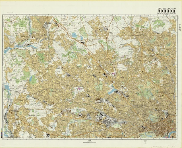 GENSHTAB SOVIET MILITARY Map of North West London 1985 KGB high quality ...