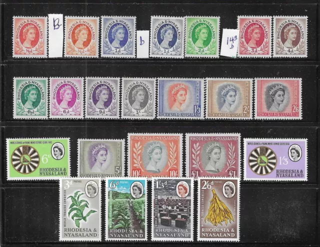 Rhodesia & Nyasaland Scott #141-143/144-55/184-87/189-90 1954-55 Qeii- Mint Nh