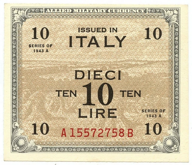 10 LIRE OCCUPAZIONE AMERICANA IN ITALIA BILINGUE FLC A-B 1943 A qFDS