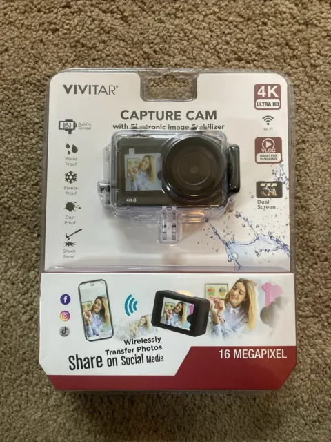 Vivitar 4K Ultra HD Action Camera Kit, Dual Screen with Wifi, Bonus  Battery, Includes SD Card, Floating Handle, Tripod, Mounts 