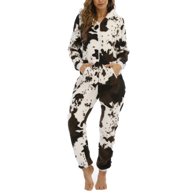 Women's Christmas Pajamas Flannel Fleece Cozy One Piece Jumpsuit Warm Sleepwear