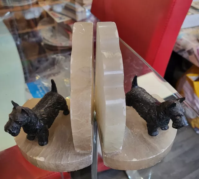 Art Deco Spelter Scottie Dogs On Onyx Base Bookends - Good 4 Age