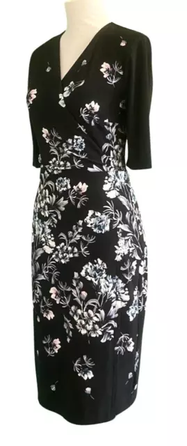 White House Black Market Half Sleeve Surplice Floral Faux Wrap Jersey Dress Sz 4