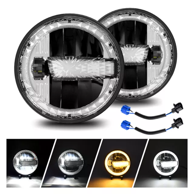 Newest For Jeep Wrangler JK LJ TJ 7" Inch Round Black Led Headlight Hi/Lo Beam