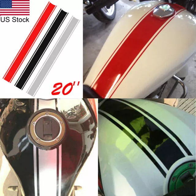 3x Black Red Silver Reflective Motorcycle Gas Tank Racing Stripe Decal Stickers