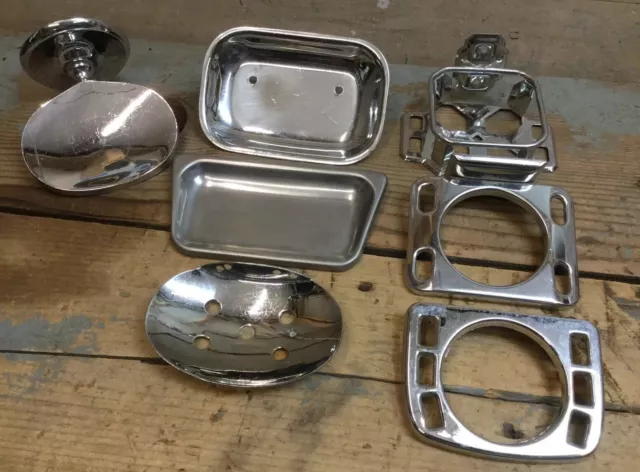 Lot Of 7 Wall Mount Metal Soap Dishes, Toothbrush, Cup Holders, Ekco, Franklin