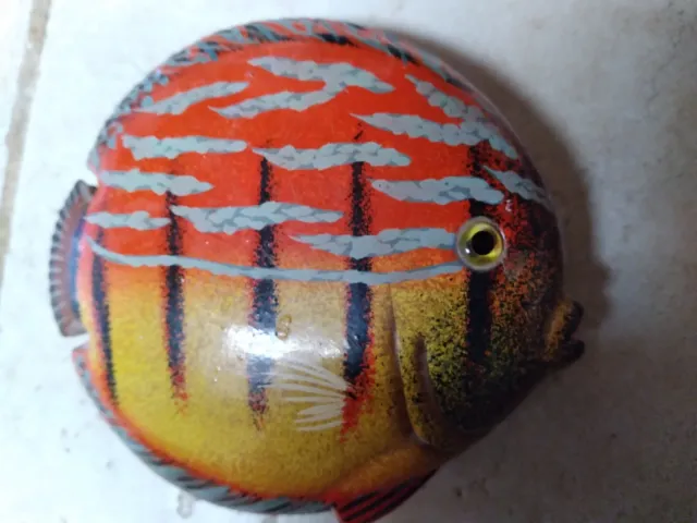 hand painted lacquered wood fish jewelry trinket box 4.5 inch x 8 x 4. Vibrant.