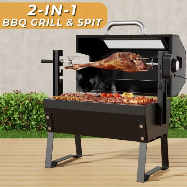 Portable Spit Roaster BBQ Grill Charcoal Smoker Outdoor Electric Rotisserie