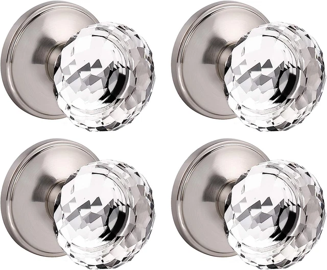 4 Pack Single Dummy Crystal Door Knobs with Bubbles, Glass Door Knobs Interior,