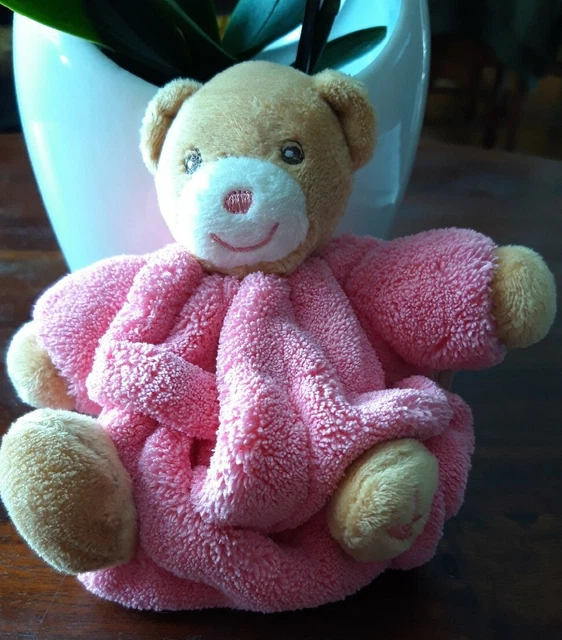 PPC/ Petit DOUDOU PELUCHE BOULE KALOO OURS PLUME BEIGE ROSE 13cm TBE