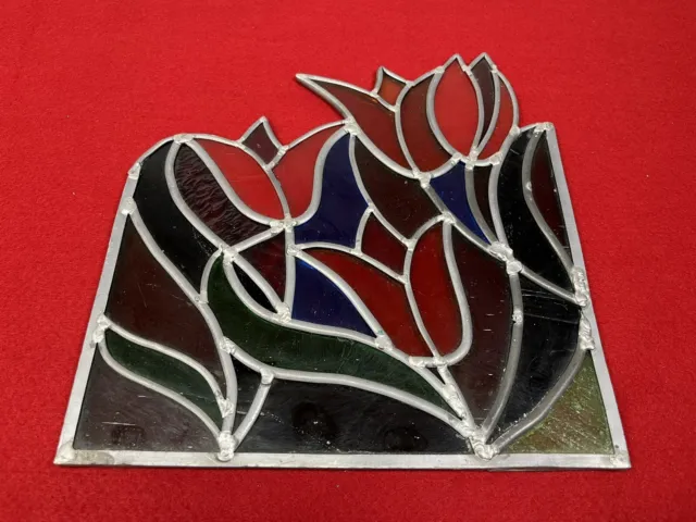 Stained Glass Tulip Flower Panel 9.5”x9 3/4”