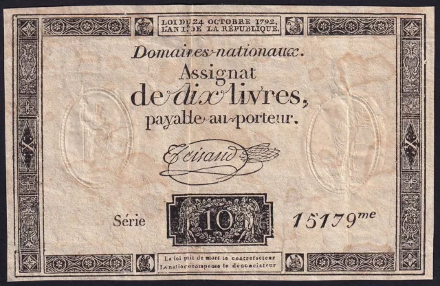 1792 10 Livres France Assignat French Revolution Rare Old Vintage Money Banknote