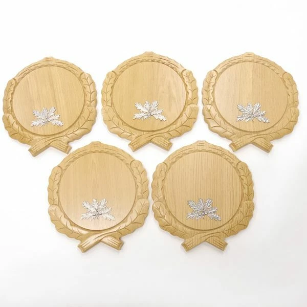 5 Pieza Placa de Jabalí Tallado Roble Claro AF19cm Con 5x 6 Blättrigen Hoja
