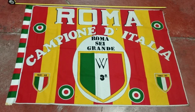 VECCHIA BANDIERA VINTAGE As Roma Campione D'italia Scudetto Ultras Flag ...
