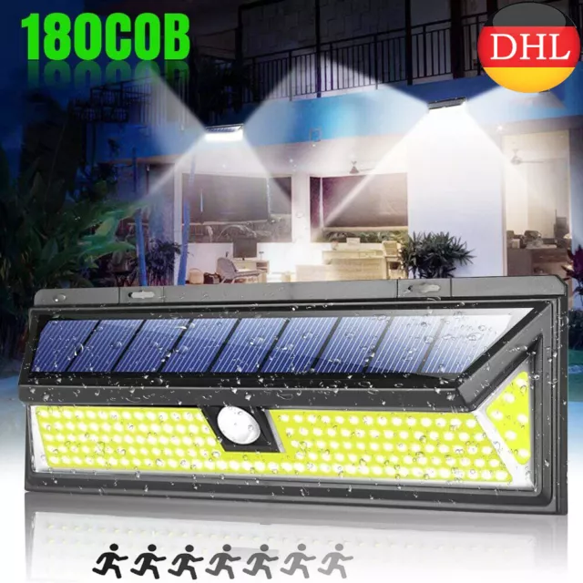 180 LED Solarlampe Solarleuchte mit Bewegungsmelder Außen Fluter Garten Strahler