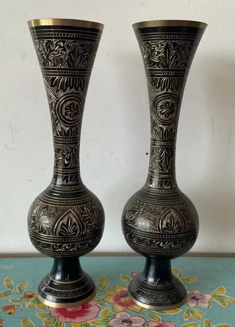 Stunning Pair Of Brass Vases/urns Made In India