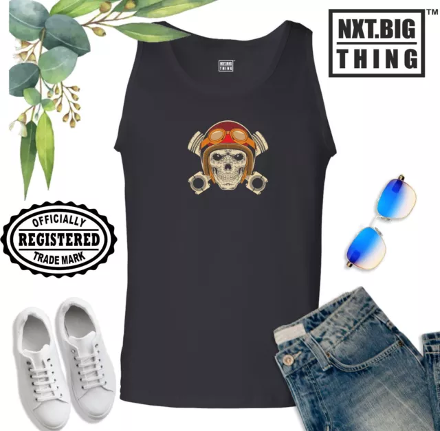Skull & Pistons Vest Bike Clothing Motorbike Motorcycle Cafe Racer Joke Tank Top