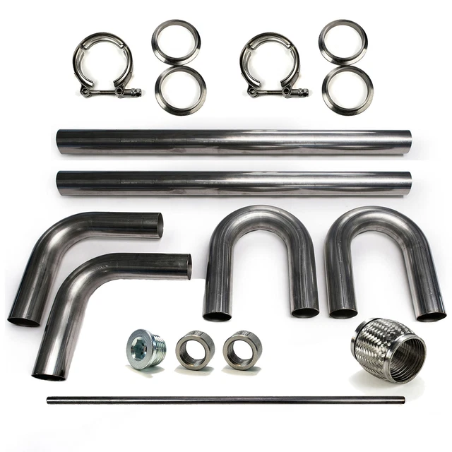 2.5" 304 Stainless Mandrel Bend DIY Kit Exhaust V-Band Clamp Flex Coupler 90 180