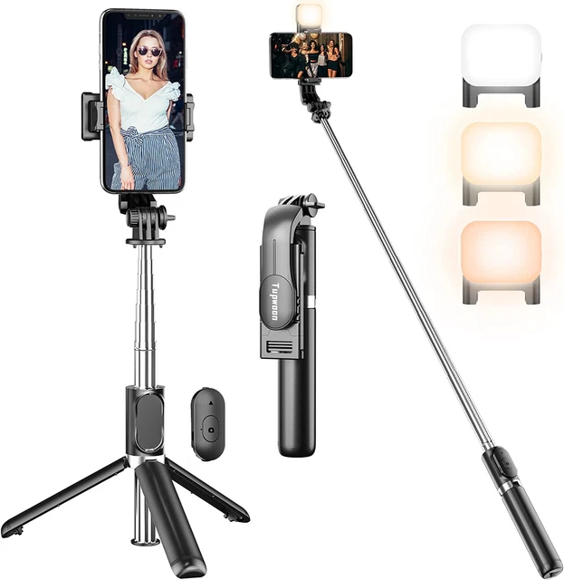 Trípode para selfie con luz de relleno, palo para selfie extensible Tupwoon 41" y teléfono