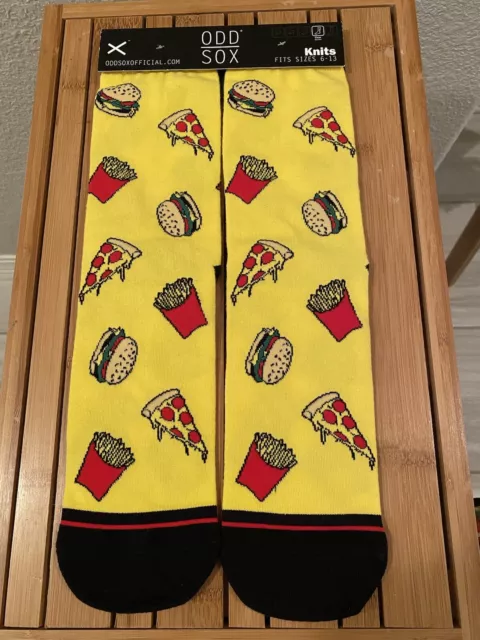 NWT New Odd Sox Junk Food Fast Food Pizza Burgers Fries Socks Yellow Mens 6-13