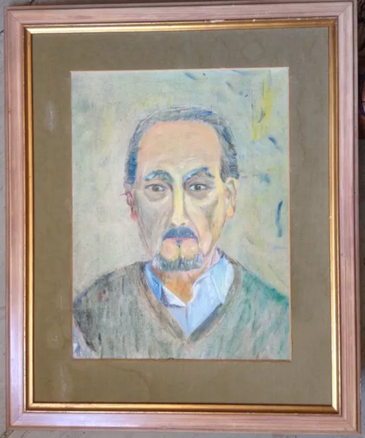 ::Oil Painting France Man With Beard Portrait Antique Frame Expressionist France