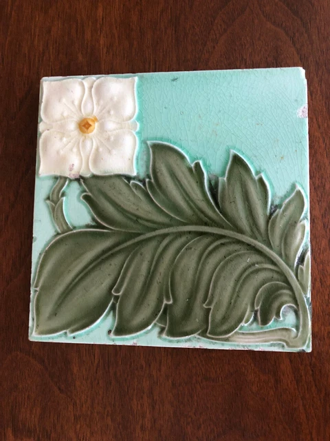 Antique Majolica Alfred Meakin Ltd. Art Nouveau Victorian English tile, 6" x 6"