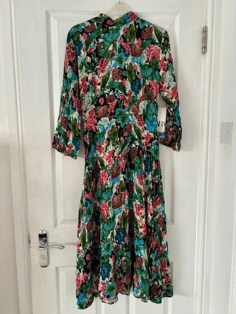 BNWT ZARA GREEN Multicoloured Floral Print Midi Dress Size M 20.00 -  PicClick UK