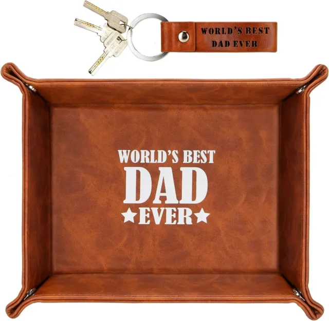 Gifts for Dad World's Best Dad Ever Leather Valet Tray, Birthday Gifts for Dad