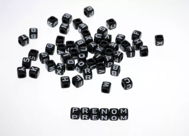 Lot 50 - 200 Perles Mix Noir Acrylique Lettre Alphabet Cube 6mm Bracelet, bijoux