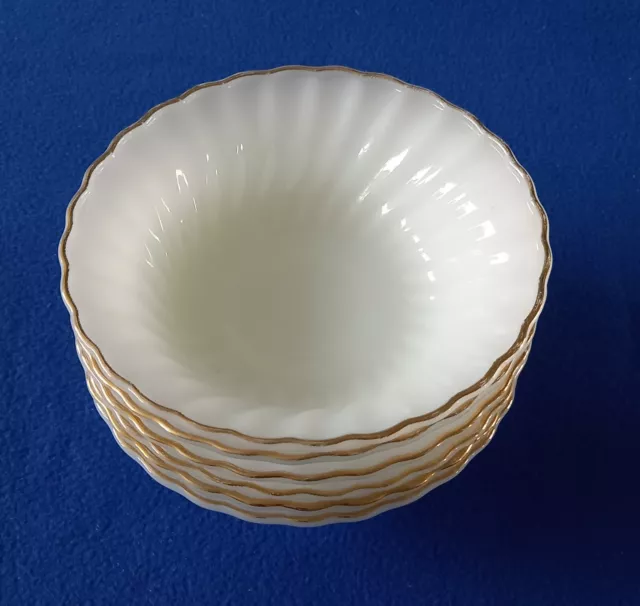 Vintage Anchor Hocking Fire King Milk Glass 22k Gold Rim Dessert Soup Bowl...