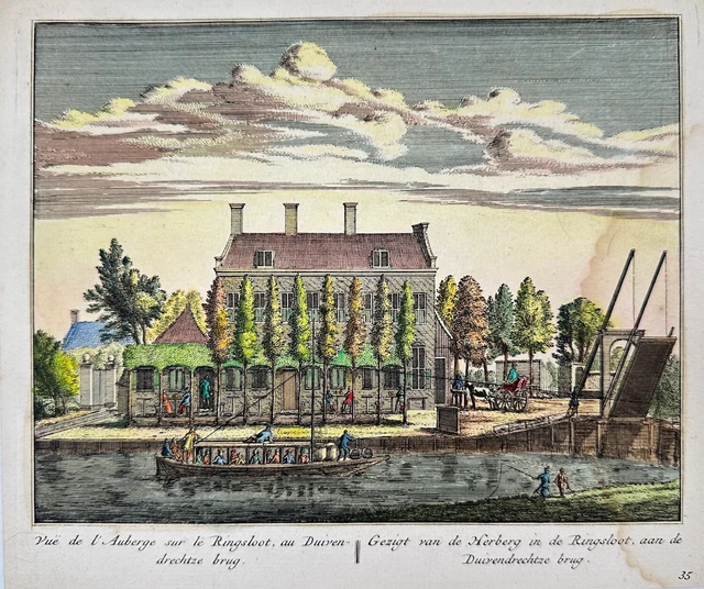 Original Engraving - Hotel Near the Bridge of Duivendrecht - Abraham Rademaker