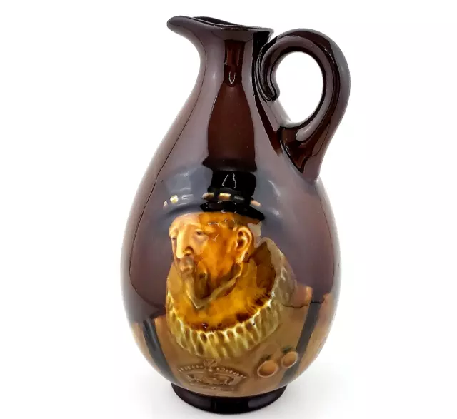 Royal Doulton Kingsware Dewars Scotch Whisky Flask Bottle Jug, Beefeater 1908