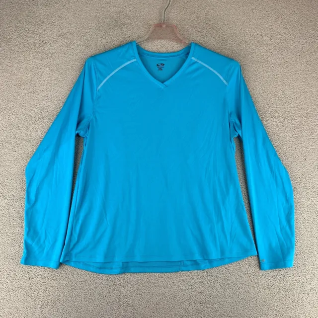 CG by Champion Athletic Tee T-Shirt Women's XXL Blue Knit Long Sleeve V-Neck