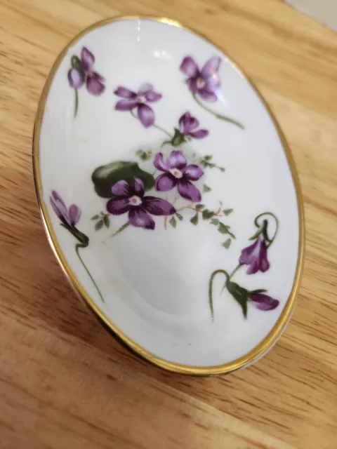 Hammersley Spode Victorian Violets oval small 4" trinket dish Gold Trim