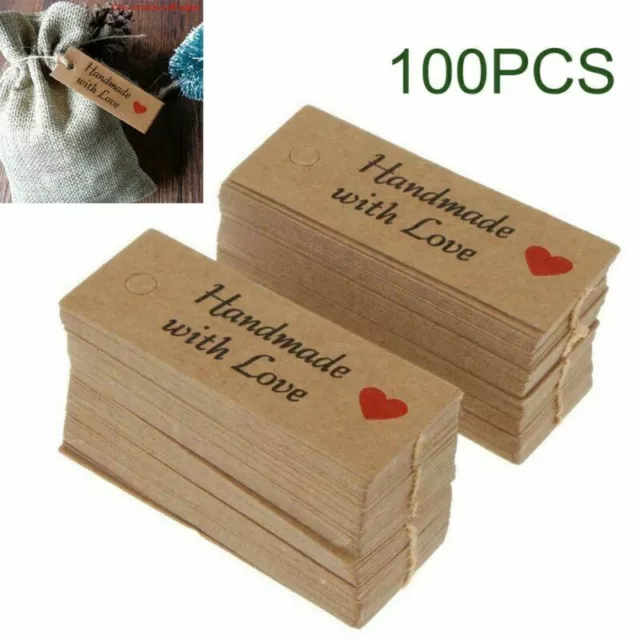 100pcs Label Etikett "Handmade with love" Anhänger Etiketten DIY Geschenk Deko