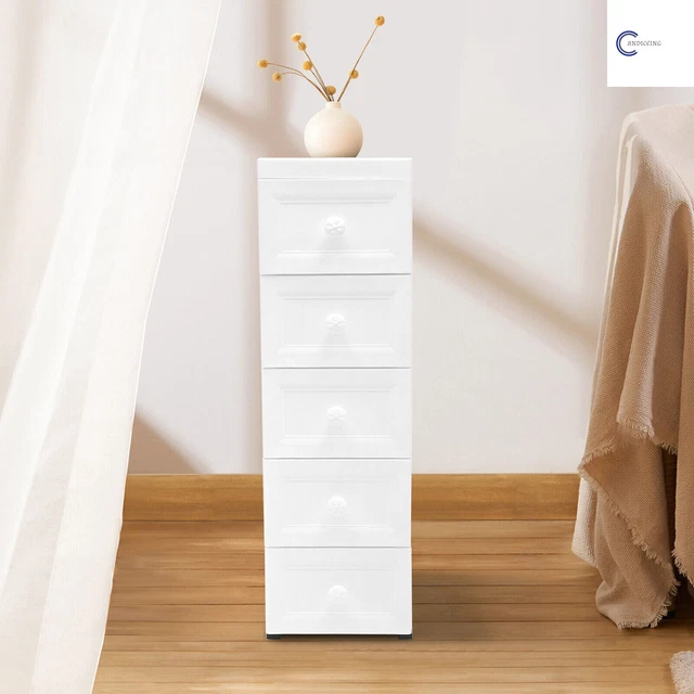 5-Schubladen-Rollcontainer Weiß – Küchenwagen, Badschrank, 25x34x82 Cm, Mit Rädern