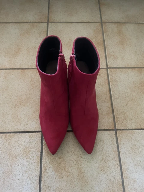 Bottines Femme ARDENE Rouge Petits Talons T36 bouts pointus comme neuf