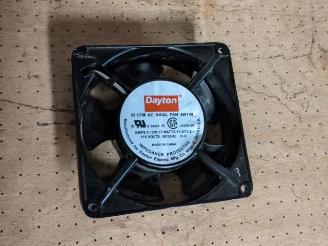 Dayton 4Wt49 Axial Fan, Square, 115V Ac, 1 Phase, 55 Cfm, 4 11/16 In W. Tested