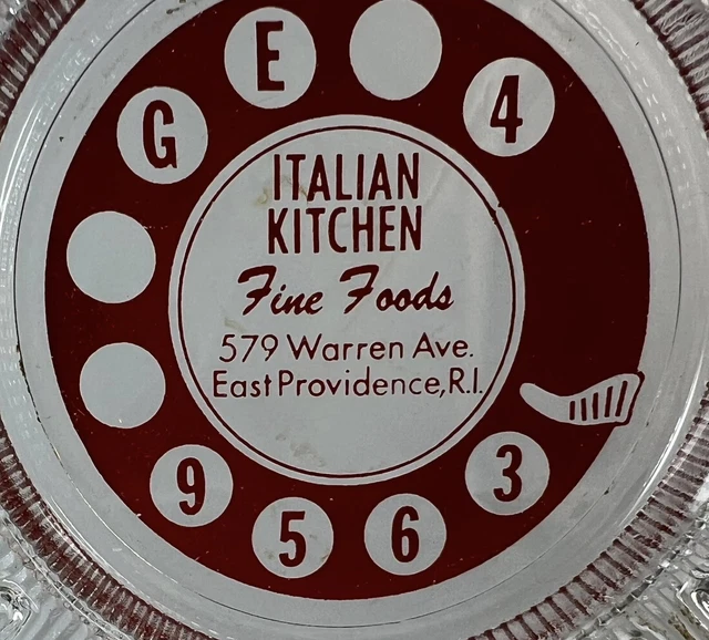 ADVERTISING Glass ASHTRAY Vintage Rhode Island ITALIAN KITCHEN Fine Foods