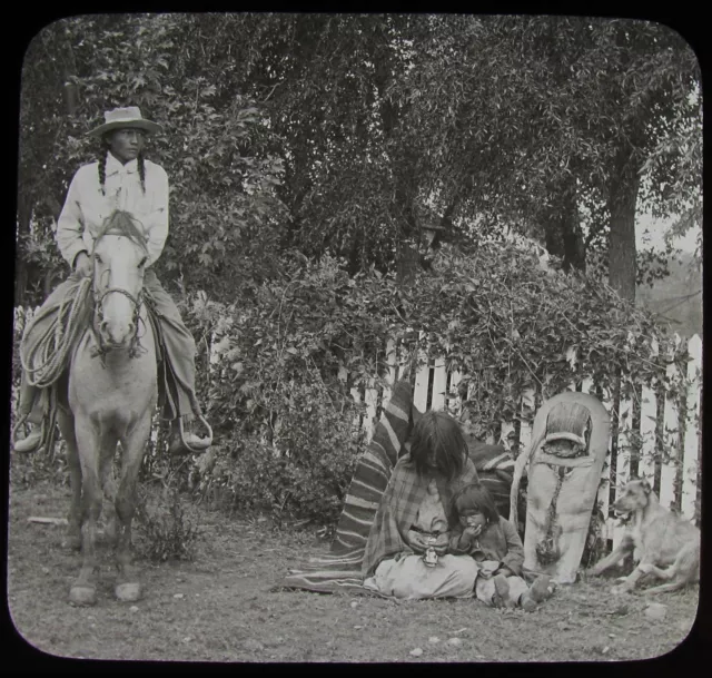 Glass Magic Lantern Slide UTE AMERICAN INDIAN FAMILY COLORADO C1910 PHOTO USA