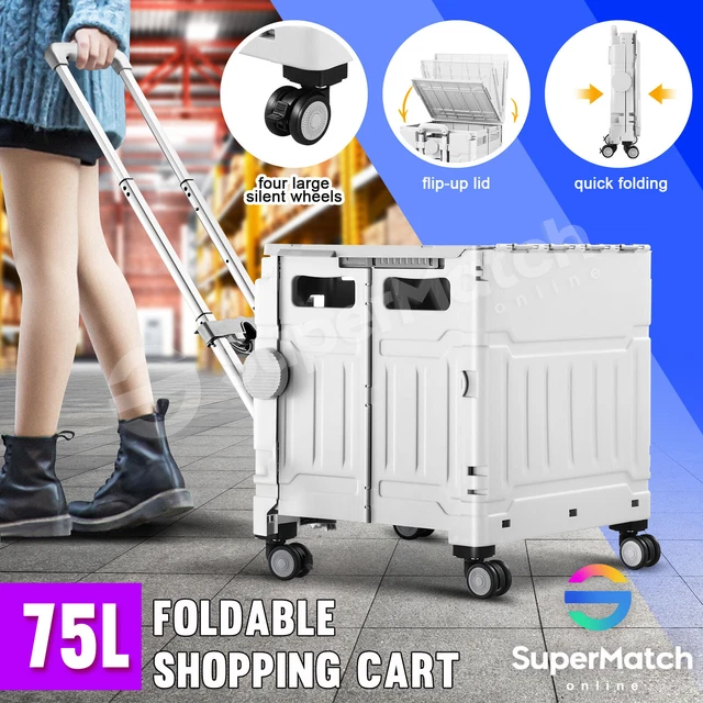 75L Shopping Trolley Cart Luggage Foldable Grocery Storage Rolling Basket Crate