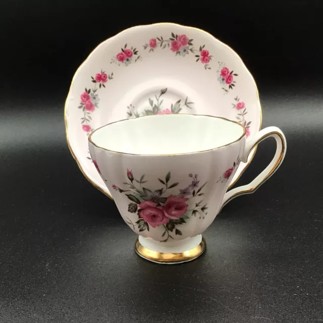 Colclough Bone China Pink W/Roses Teacup & Saucer. England