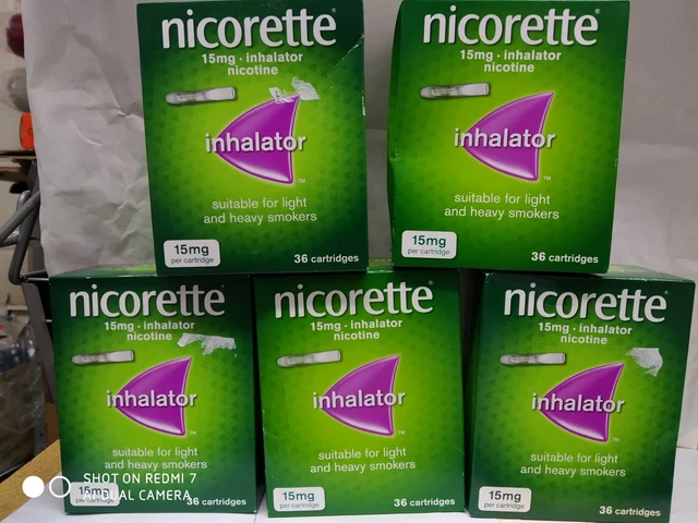 INHALADOR NICORETTE 5 CAJAS 180 CARTUCHOS 15mg NICOTINA CADUCIDAD MARZO 2025 NUEVO