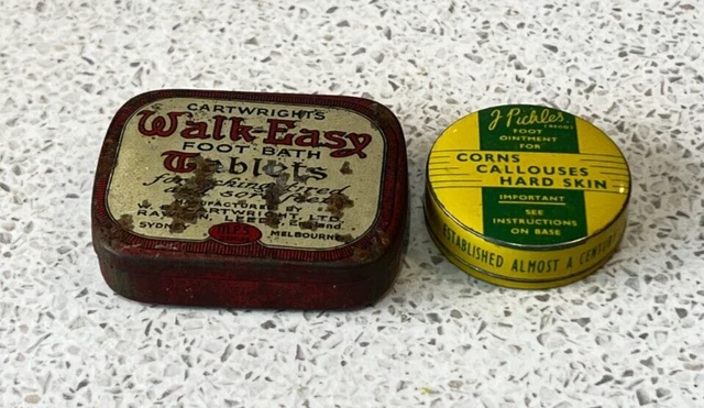 Antique Cartwrights Walk Easy Foot Bath Tablets tin & 1 other tin 6x4.5x1.5 cm
