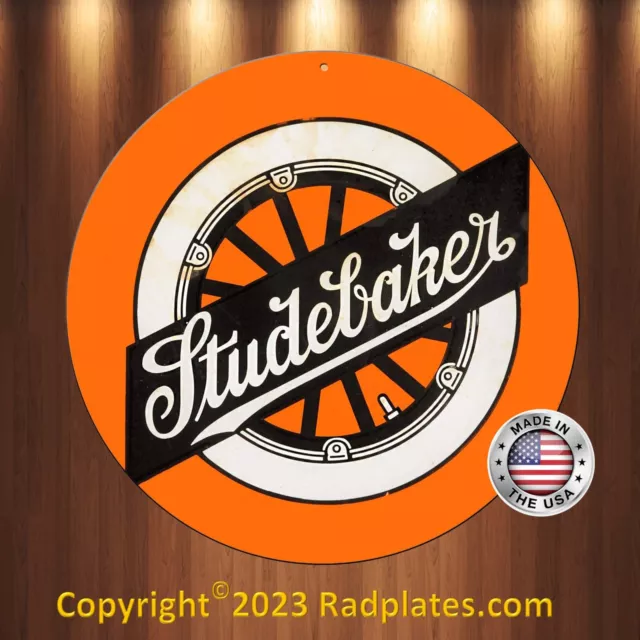 Studebaker Orange Wheel Vintage Replica Aluminum Metal Sign 12" Round