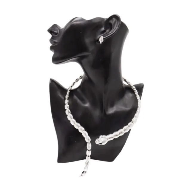 Women Silver Metal Wrap Around Cobra Snake Short Necklace Dress To Impress Style